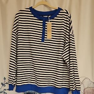 Black and White Oversized Striped Sweatshirt